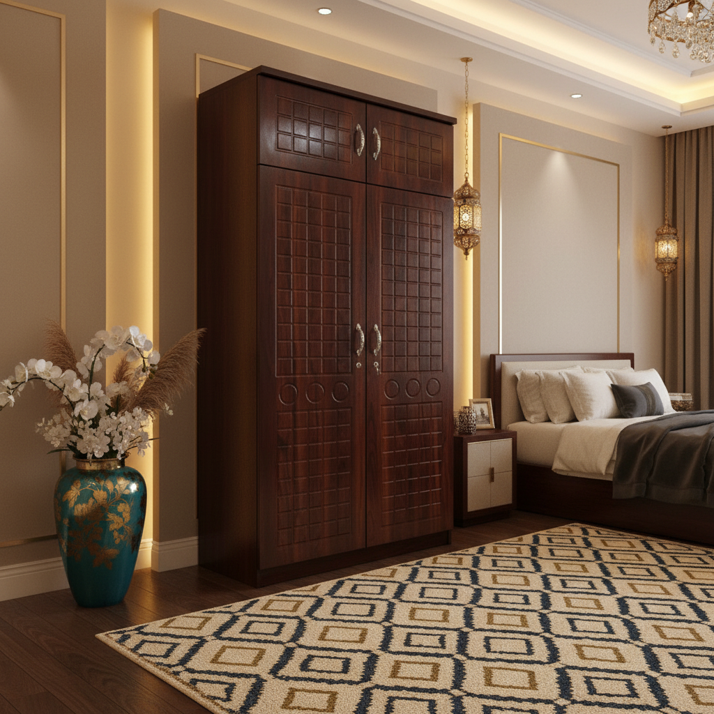 Dark Walnut Wardrobe in Luxury Arabic Style Bedroom – Premium Wardrobe Dubai Abu Dhabi UAE