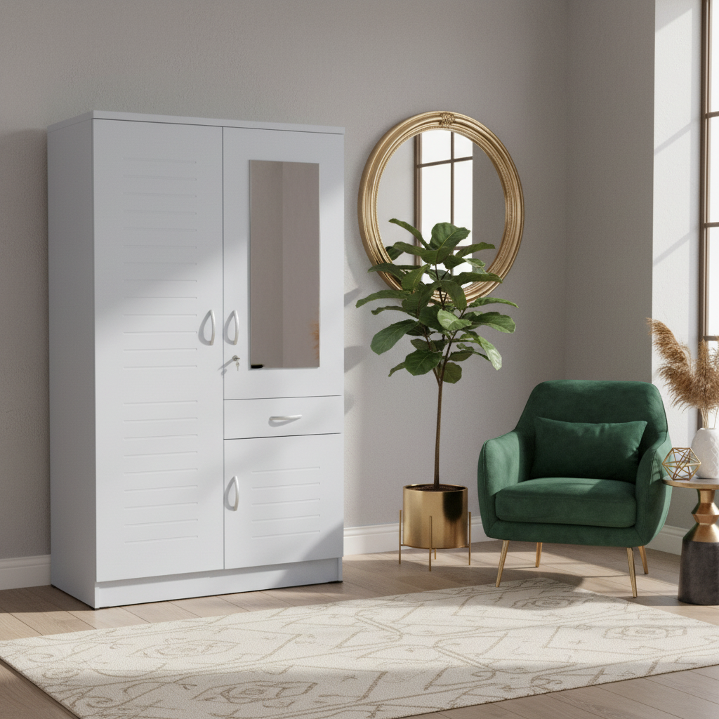 INFINI HOMES IH 7728 Two Door Wardrobe with Mirror in Contemporary UAE Living Room – Furniture Dubai