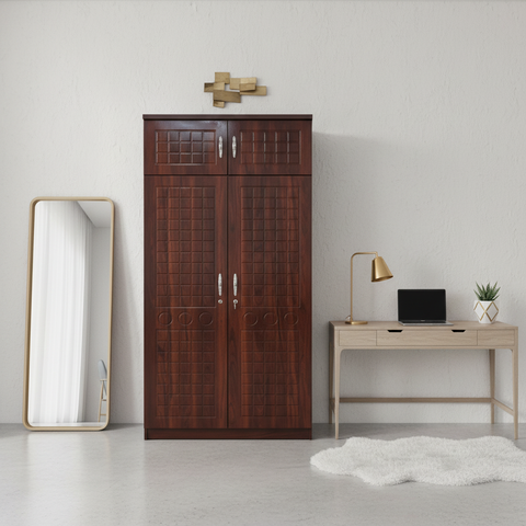 Dark Walnut Wooden Wardrobe in Modern Dressing Room with Mirror – Buy Wardrobe Online UAE