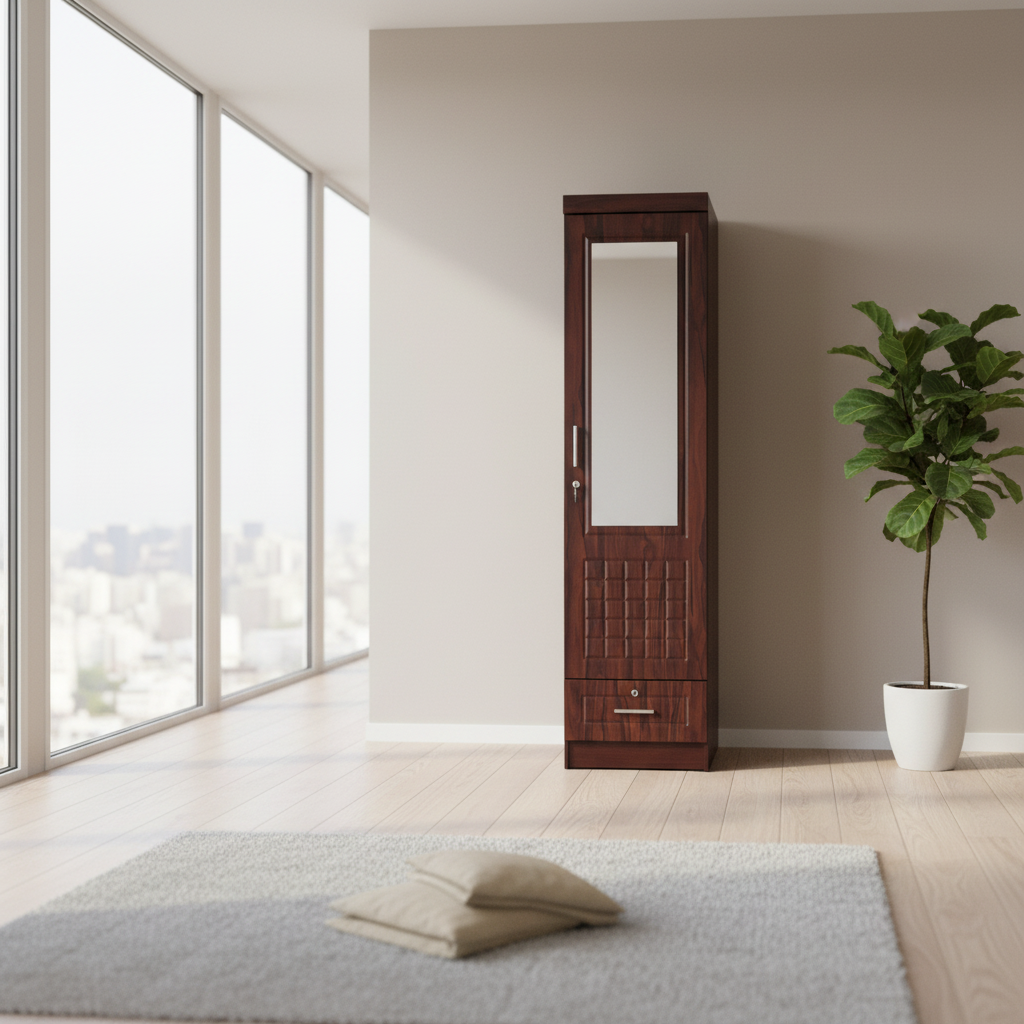 Single Door Wardrobe IH 711 in Minimalist Bedroom – Buy Wardrobe Online Dubai UAE