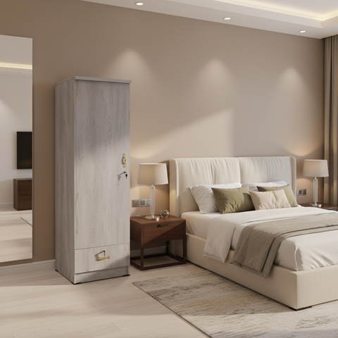 Single Door Wooden Wardrobe IH 611 in UAE Master Bedroom – Space-Saving Storage Dubai Abu Dhabi