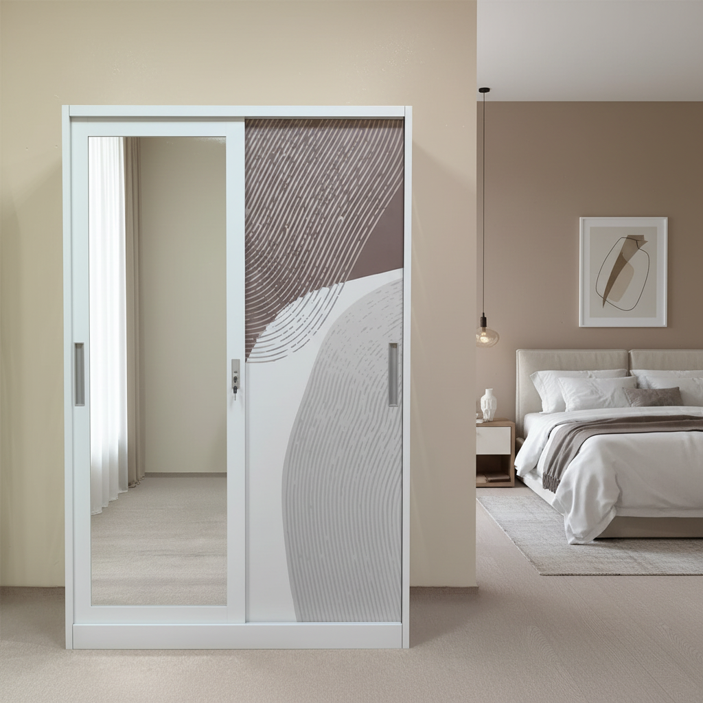 Metal Wardrobe with 2 Sliding Doors & Inner Locker | 180×120×50 cm | INFINI HOMES UAE