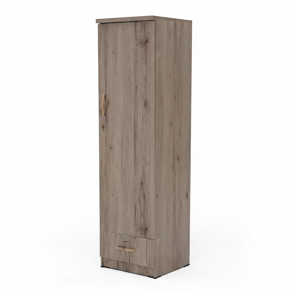 Wooden Single Door Wardrobe with Bottom Drawer White Background UAE – IH 111 Lockable Bedroom Cabinet