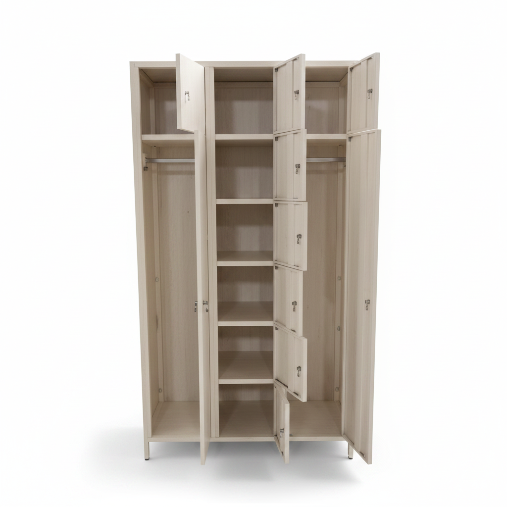 Metal 10-Door Triplex Locker Open Interior – Beige Steel Storage Cabinet with Shelves & Hanging Rail UAE