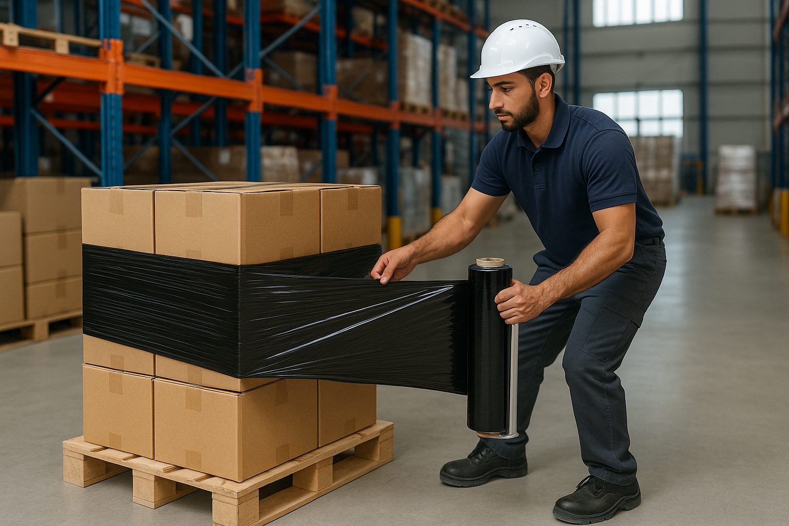 Heavy Duty Black Stretch Film Roll UAE | Premium Pallet Wrap Dubai | Industrial Packaging Film