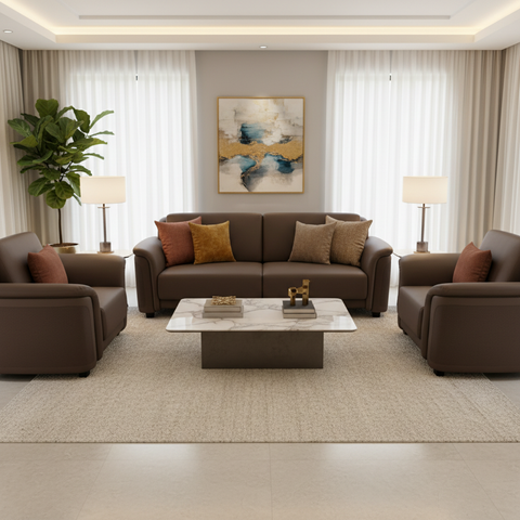 PU Leather Sofa Set 3+1+1 | IH 6312 – Coffee Brown | INFINI HOMES UAE