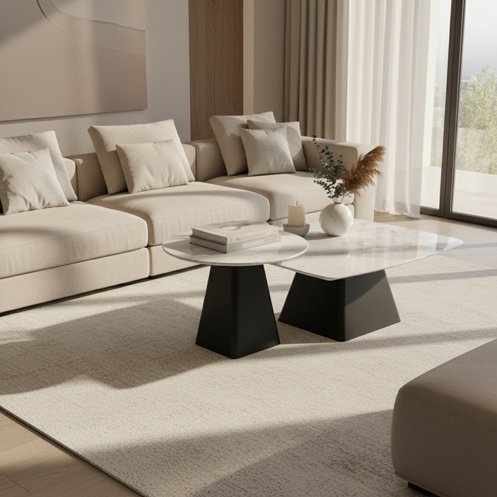 Sintered Stone Coffee Table Set (1+1) | IH 9005 – White & Black