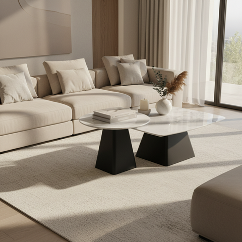 Sintered Stone Coffee Table Set (1+1) | IH 9005 – White & Black