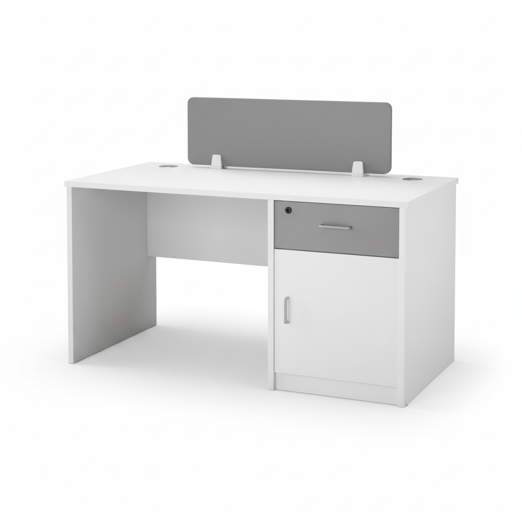 Office Desk 120x60cm White with Drawer & Partition | UAE Delivery