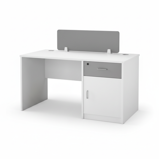 Office Desk 120x60cm White with Drawer & Partition | UAE Delivery