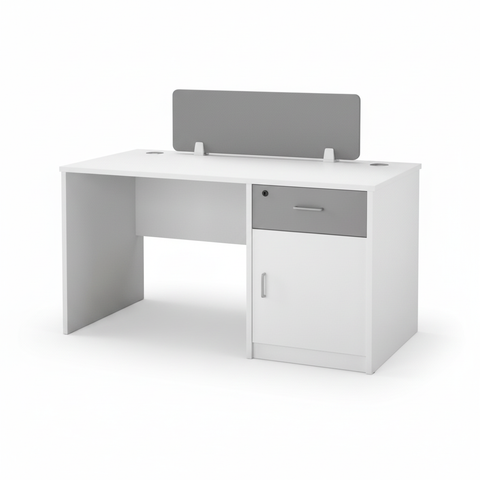 Office Desk 120x60cm White with Drawer & Partition | UAE Delivery