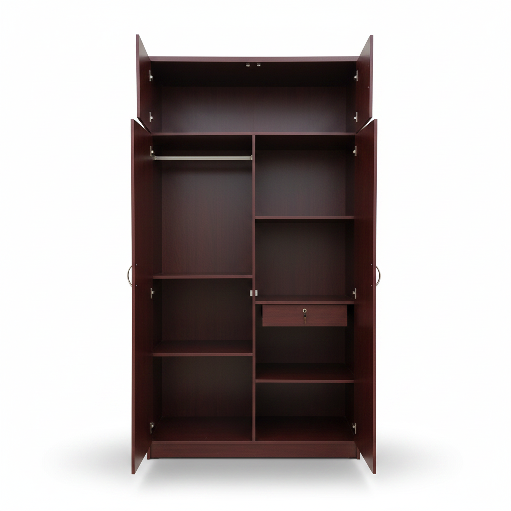 Dark Walnut Wardrobe Interior with Hanging Rail Shelves and Lockable Drawer – Wardrobe UAE