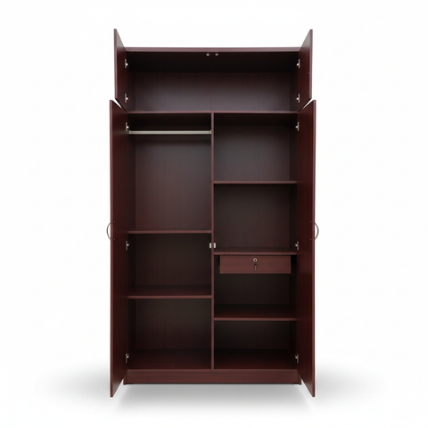 Dark Walnut Wardrobe Interior with Hanging Rail Shelves and Lockable Drawer – Wardrobe UAE