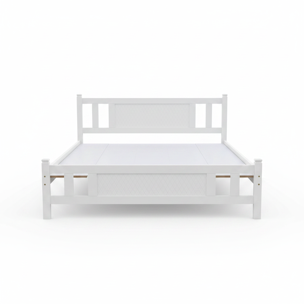 Wooden King Size Bed 150x190cm | White | IH-102 | INFINI HOMES UAE