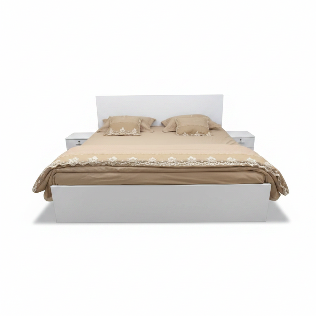 White Wooden Bed Frame Front View – Modern Bedroom Furniture UAE Delivery