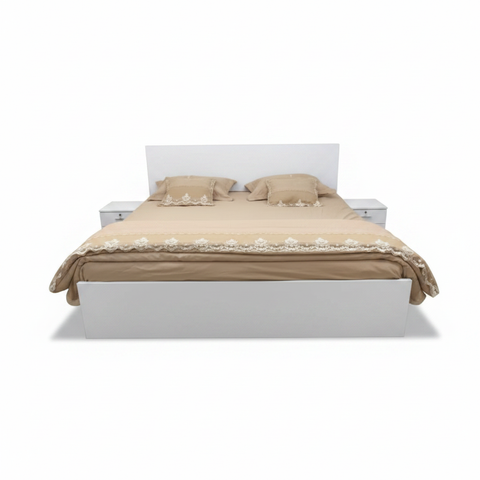 White Wooden Bed Frame Front View – Modern Bedroom Furniture UAE Delivery