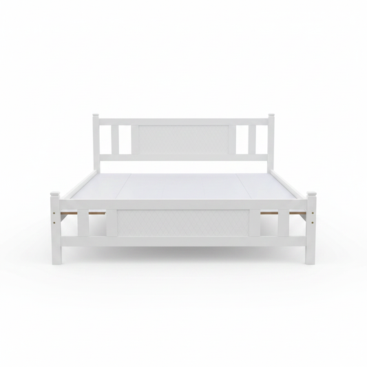 Wooden King Size Bed 150x190cm | White | IH-102 | INFINI HOMES UAE