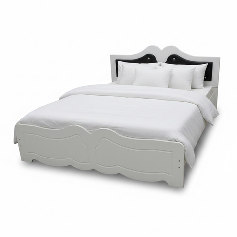 White Wooden Double Bed Frame 150x190cm with Black Upholstered Headboard | Buy Online UAE