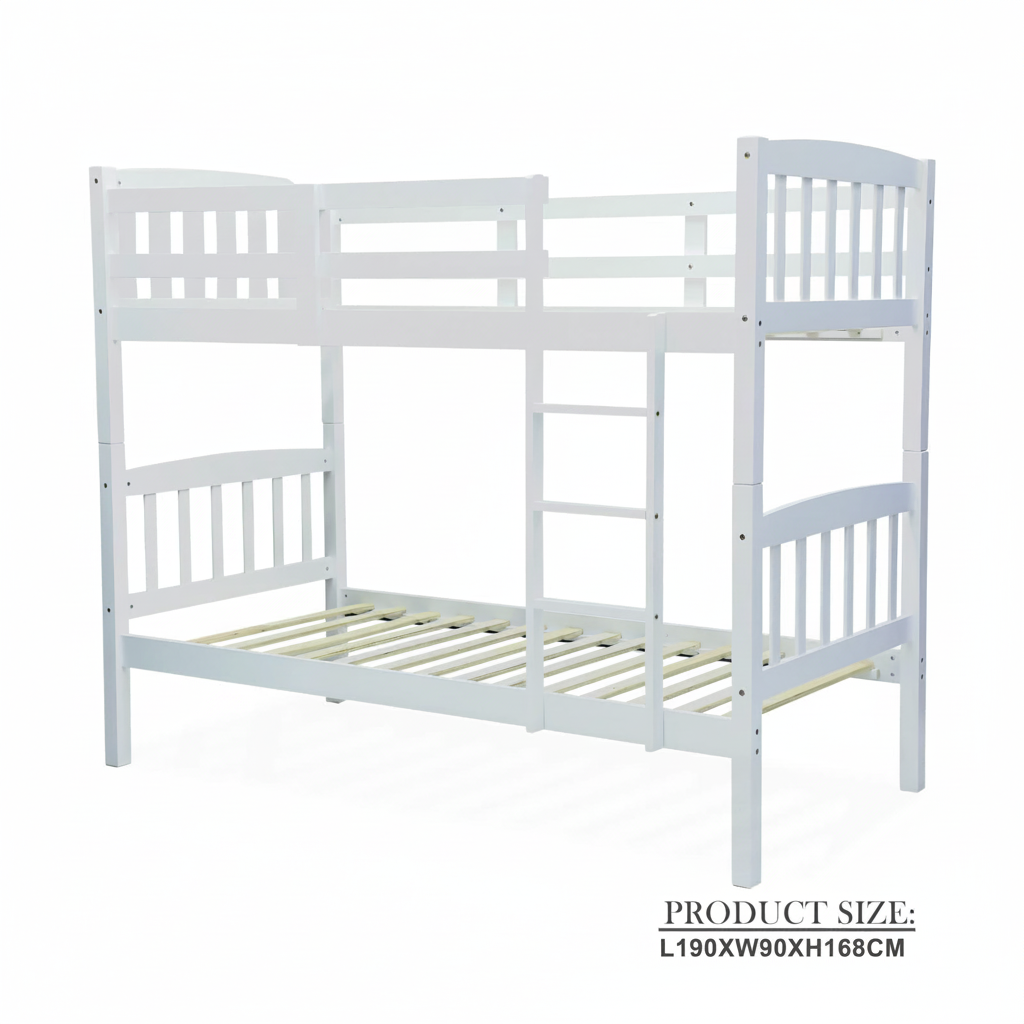 Wooden Bunk Bed for Kids & Teens UAE | Heavy Duty Bunk Bed Frame with Ladder & Safety Guardrail 0.9M White 02