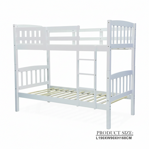 Wooden Bunk Bed for Kids & Teens UAE | Heavy Duty Bunk Bed Frame with Ladder & Safety Guardrail 0.9M White 02
