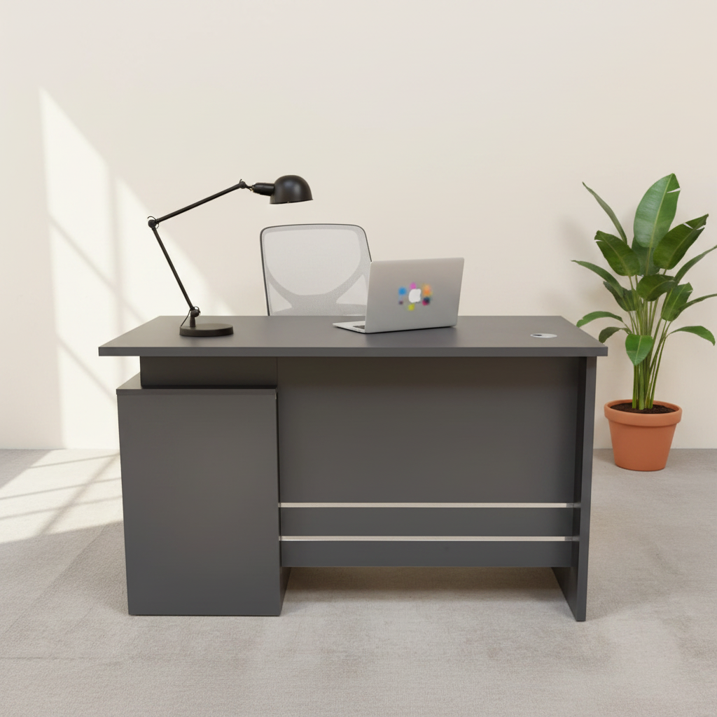 IH 5012 1.2M Grey Office Desk Styled with Laptop and Lamp – Home Office UAE