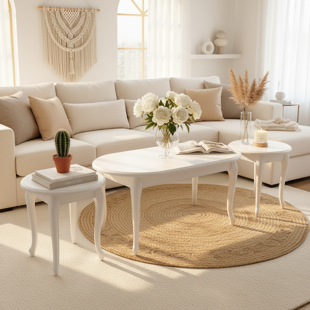 INFINI HOMES Coffee Table Set (1+2) IH 6006 – White | Premium Living Room Furniture UAE