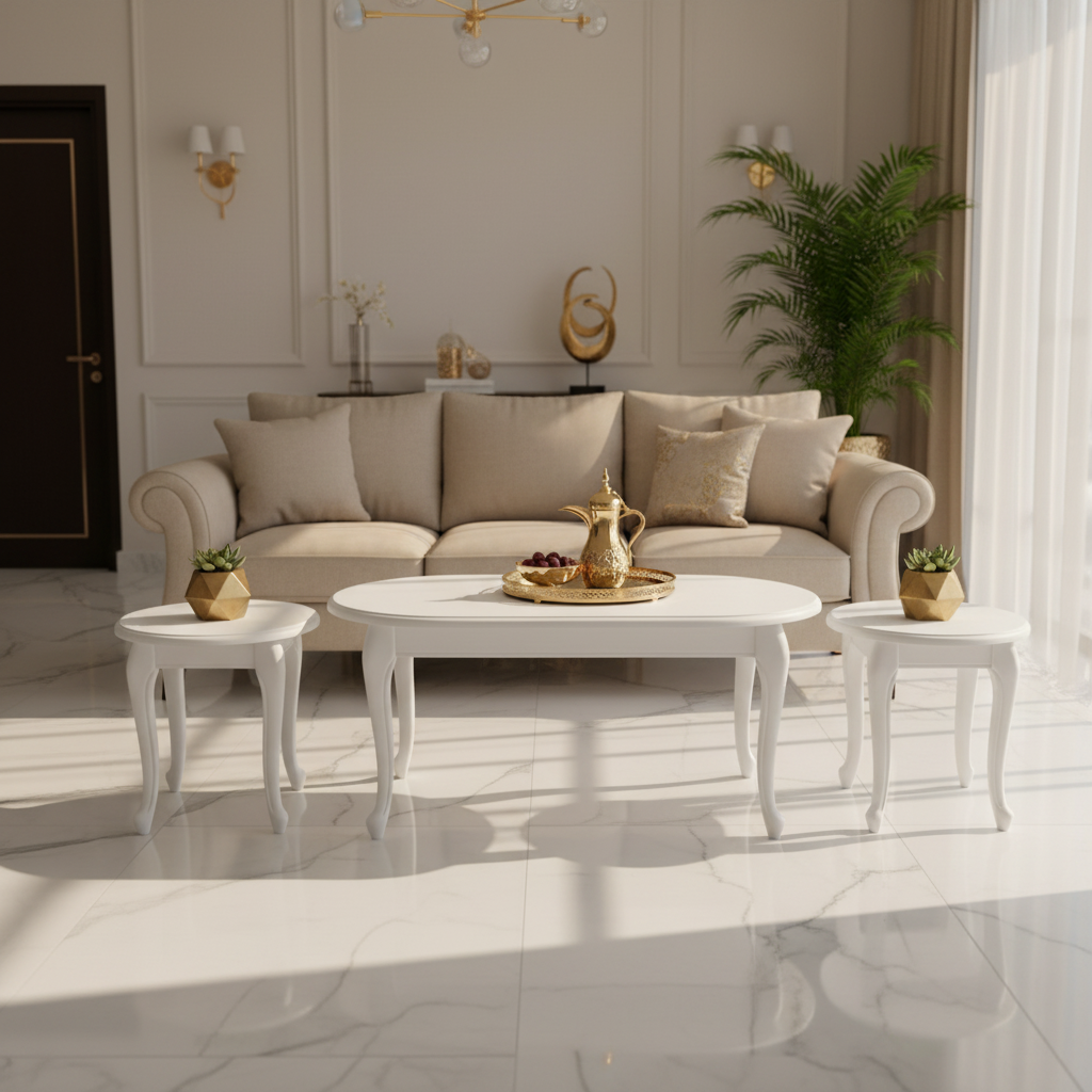 INFINI HOMES Coffee Table Set (1+2) IH 6006 – White | Premium Living Room Furniture UAE