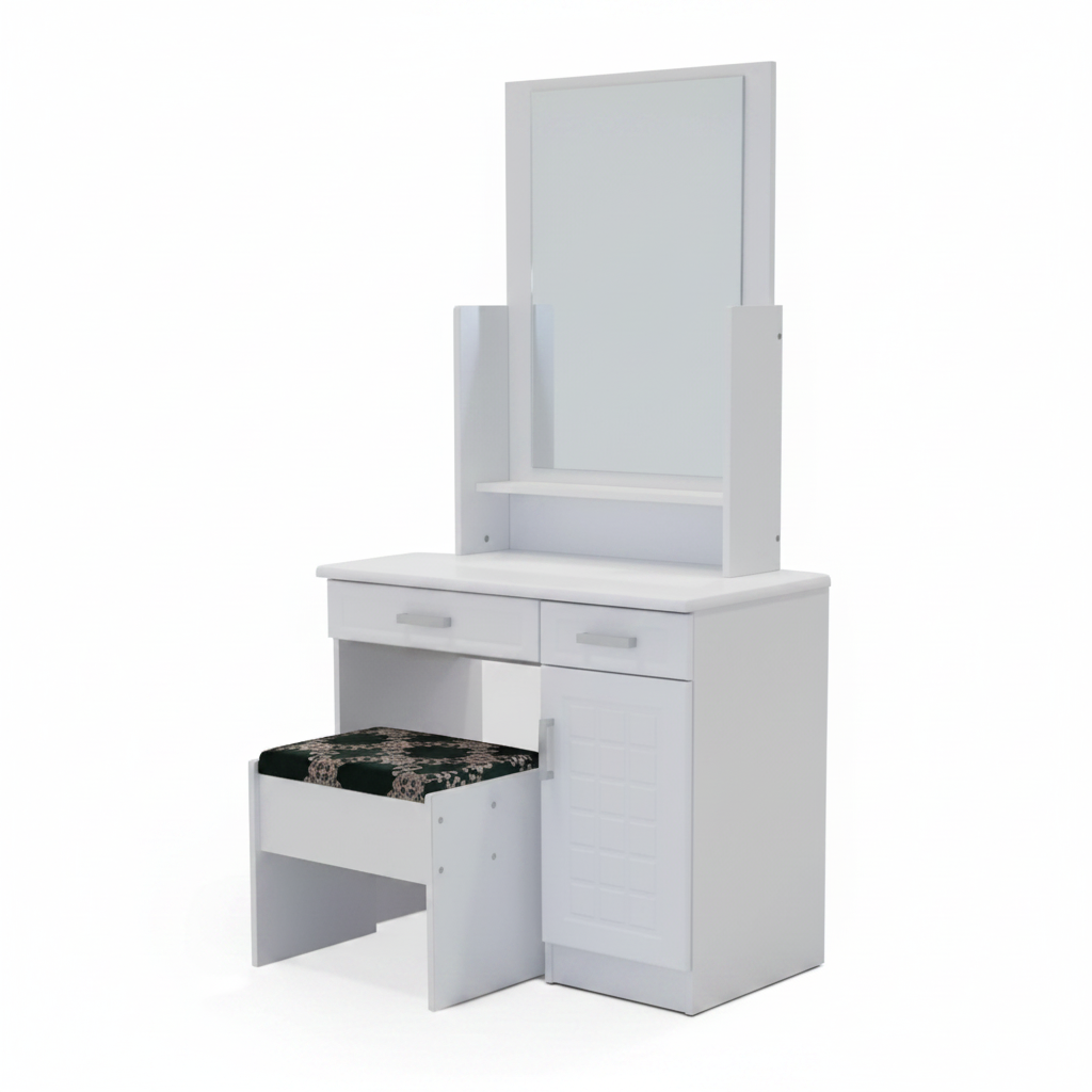 White Dressing Table with Mirror and Stool