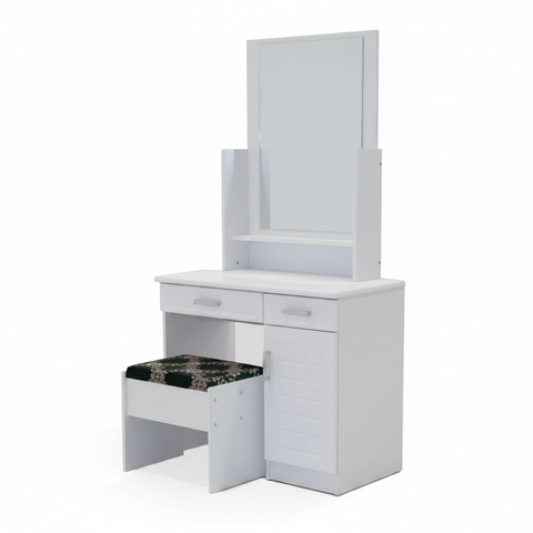 White Dressing Table with Mirror and Stool