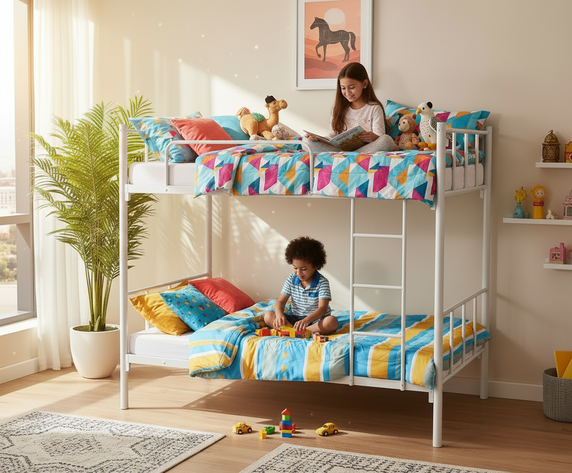 Heavy Duty Steel Bunk Bed Only Dubai UAE | Double Metal Bunk Bed with Ladder | INFINI HOMES