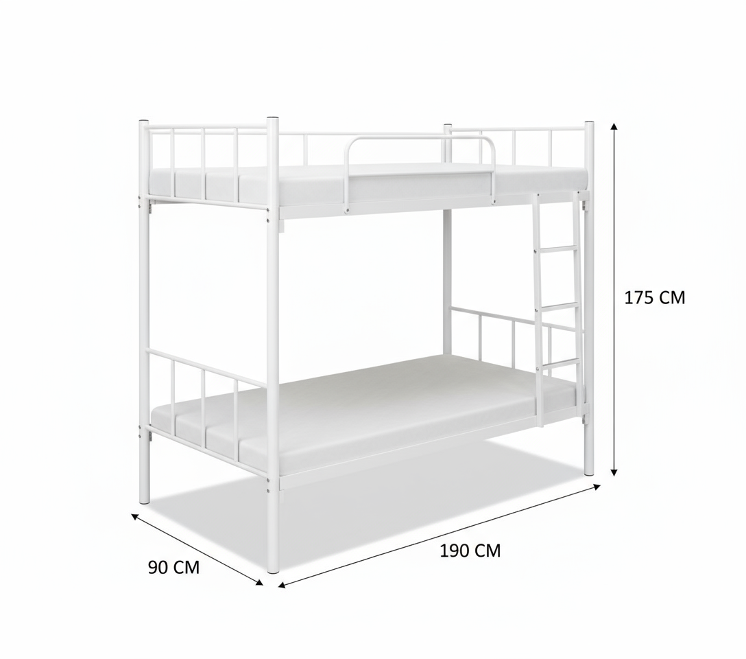 Premium Steel Bunk Bed with mattress 90x190 Dubai UAE | Heavy Duty Double Metal Bunk Bed with Mattress & Ladder | INFINI HOMES