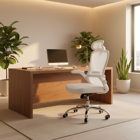 Ergonomic Mesh Office Chair with Headrest - High Back Executive Chair UAE | IH 6039 WHT