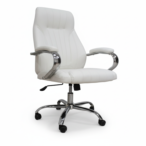 High Back Executive White Office Chair PU Leather - Ergonomic Desk Chair Dubai UAE | IH 923