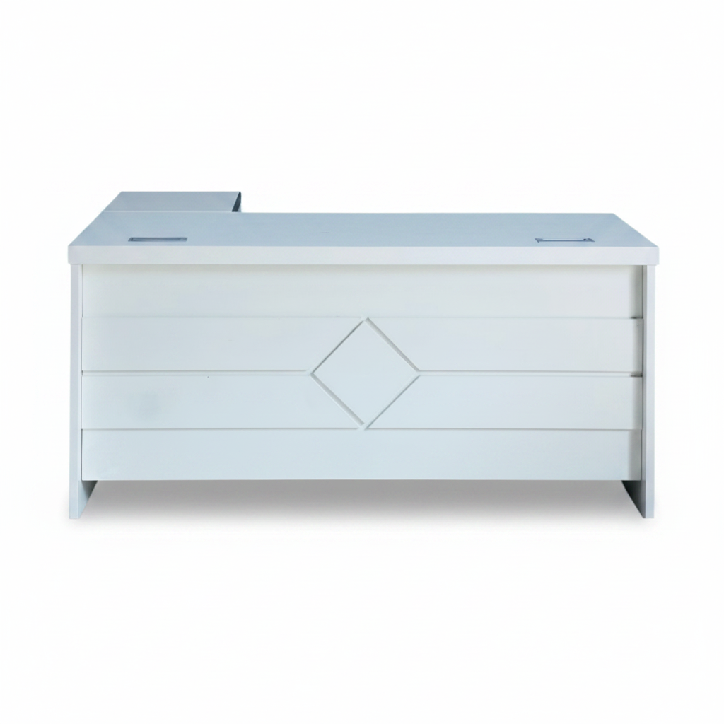 L-Shape Office Desk Full White Studio Shot – IH-877-1.6 | Buy Office Furniture UAE