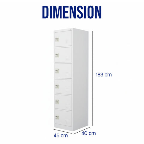 INFINI HOMES 6 Tier Metal Steel Storage Locker Cabinet with Plastic Handle (Grey, 45L X 40W X 183H, 6 Door)