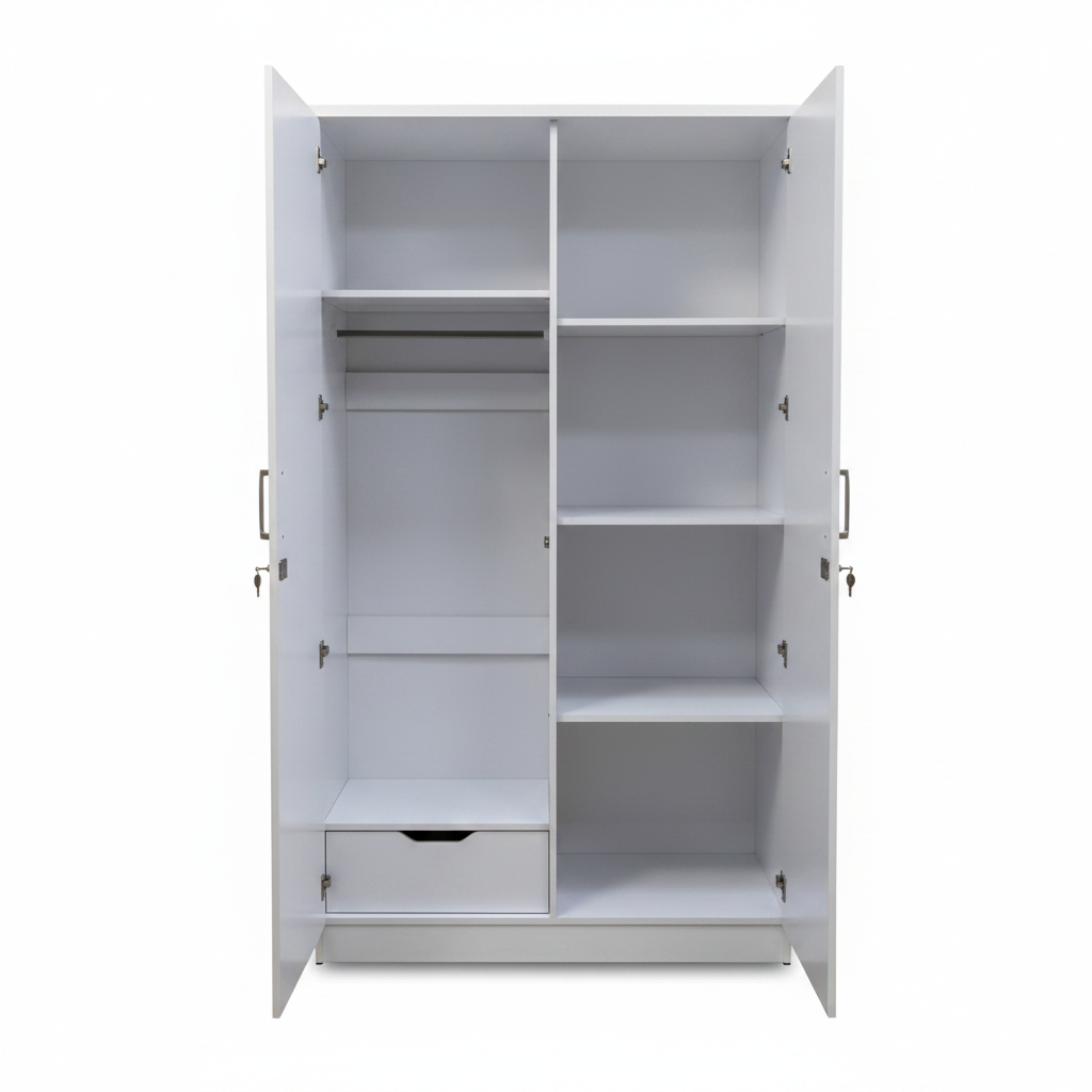 INFINI HOMES IH 922 Two Door Wardrobe White finish open interior view – Wooden Wardrobe with Storage UAE