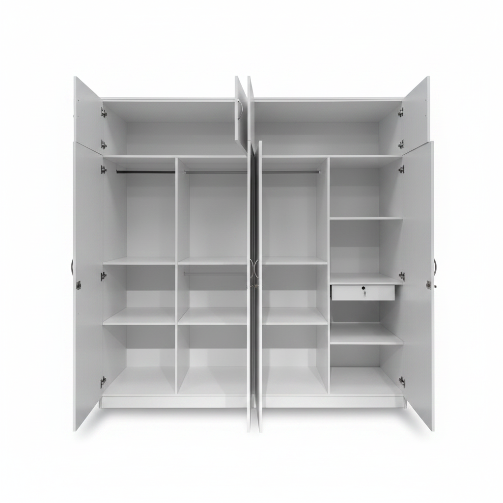 Four Door White Wardrobe Front View – Buy Wooden Wardrobe Online UAE