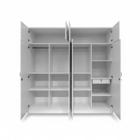 Four Door White Wardrobe Front View – Buy Wooden Wardrobe Online UAE