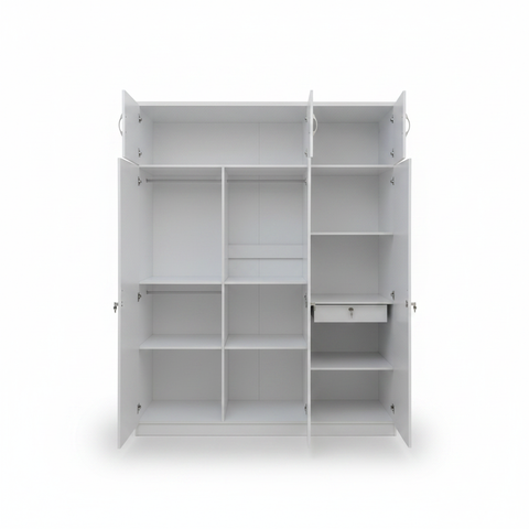 IH 761 Three Door Wardrobe Interior – Multi-Shelf Storage with Drawer, Premium Wooden Wardrobe UAE