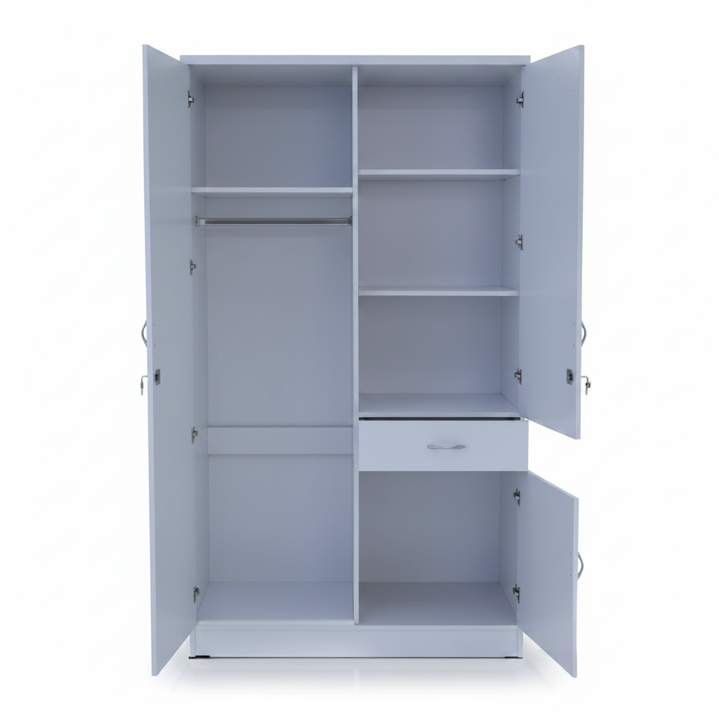 Two Door Wardrobe IH 7728 Interior View – Hanging Rail, Shelves and Drawer Storage – Buy Wardrobe UAE