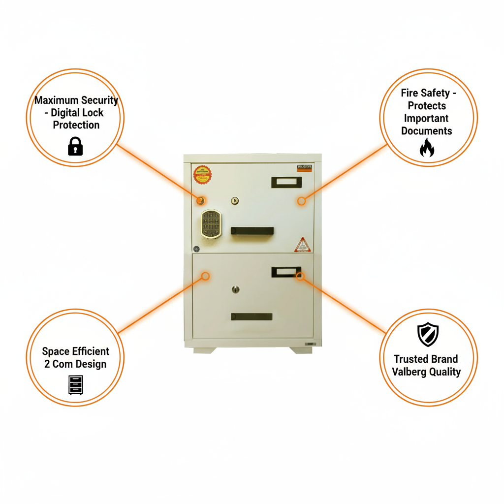 Valberg FC-2EKK Fire Resistant Filing Cabinet UAE | 2 Drawer Fireproof Safe with Digital Lock | Office Document Storage Dubai