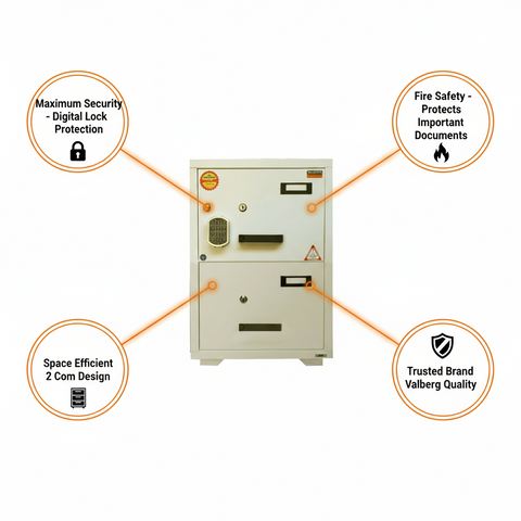Valberg FC-2EKK Fire Resistant Filing Cabinet UAE | 2 Drawer Fireproof Safe with Digital Lock | Office Document Storage Dubai