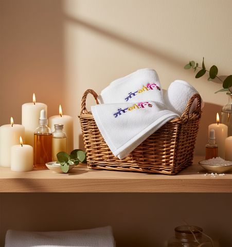 Premium Eid Mubarak Face Towel Set UAE Dubai - 600 GSM Islamic Embroidered Gift