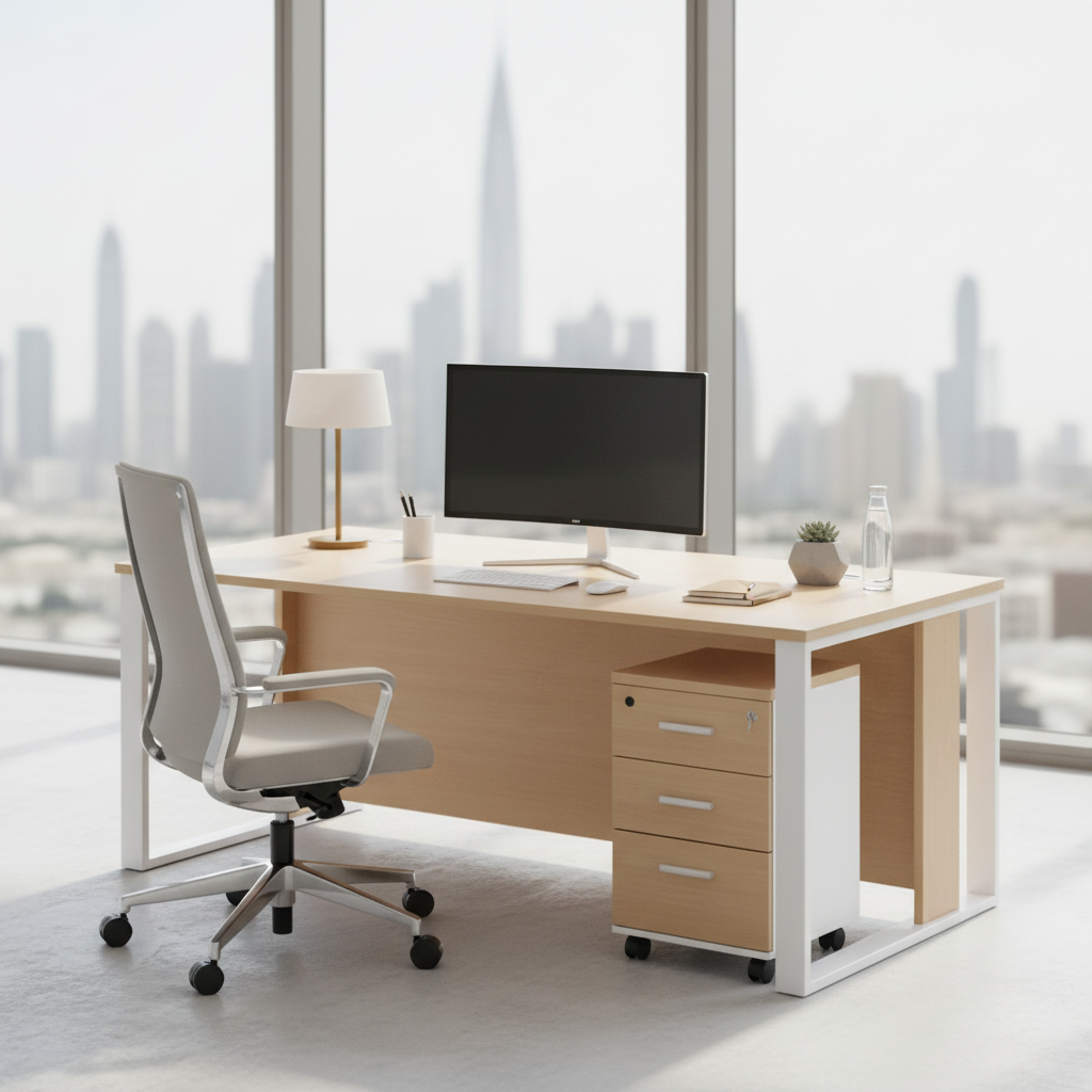 Office Desk 180cm with Drawer - Metal Leg Computer Table Dubai UAE