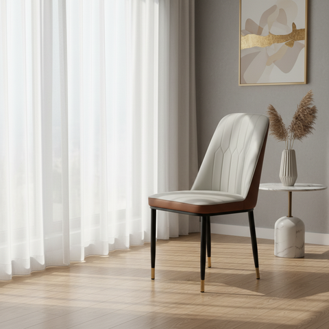 PU Dining Chair with Metal Legs - White & Brown | IH 34