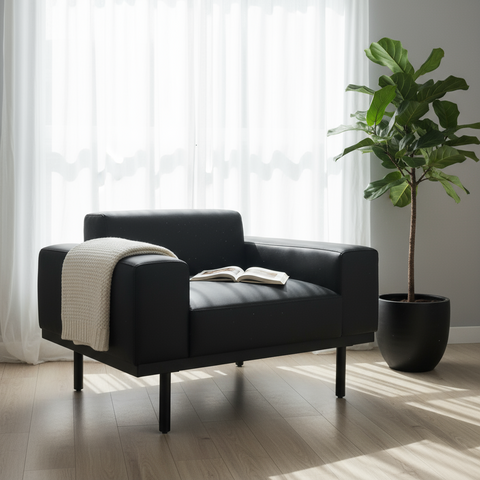 VOLL Single Seater Leatherette Sofa Black - Premium Furniture Dubai Abu Dhabi UAE