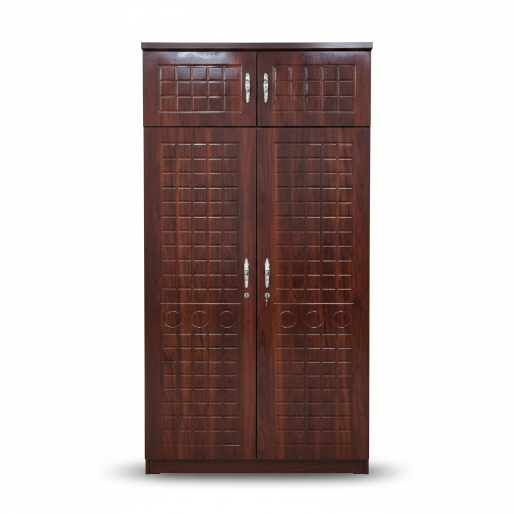 Dark Walnut 2-Door Wooden Wardrobe with Grid Panel Design – Wardrobe for Sale in Dubai UAE