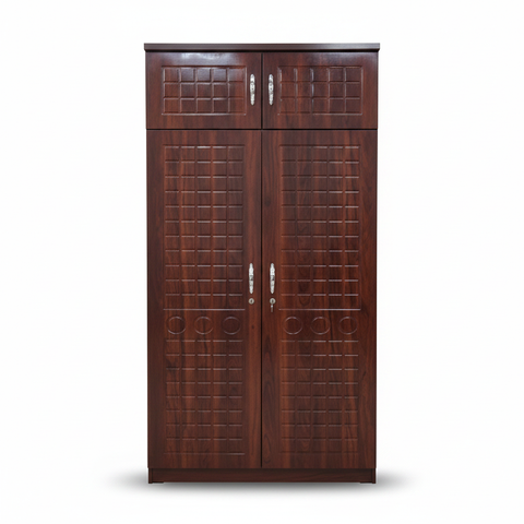 Dark Walnut 2-Door Wooden Wardrobe with Grid Panel Design – Wardrobe for Sale in Dubai UAE
