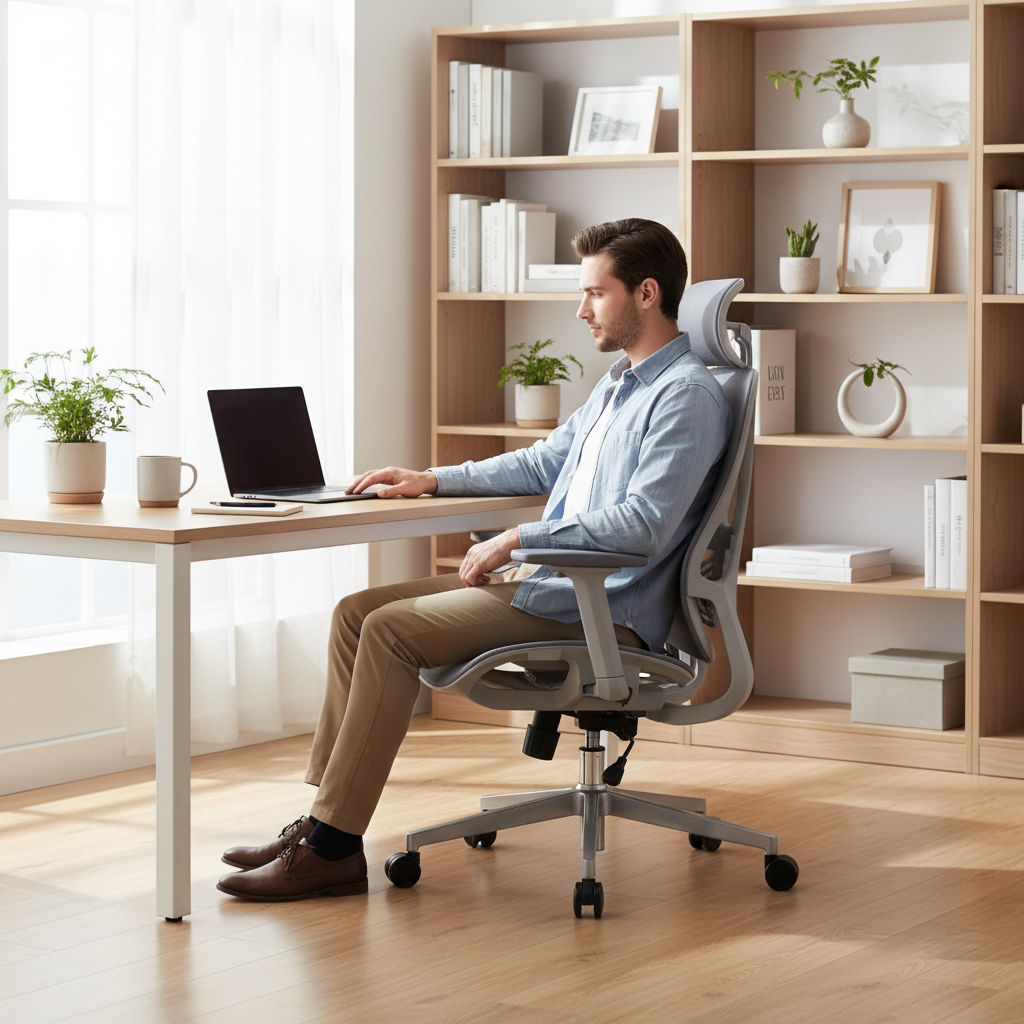 Premium Ergonomic Grey Office Chair with Headrest Dubai | High Back Mesh Executive Chair UAE | IH A-216