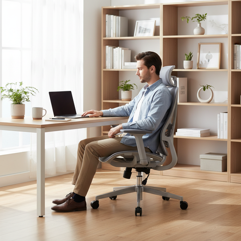 Premium Ergonomic Grey Office Chair with Headrest Dubai | High Back Mesh Executive Chair UAE | IH A-216